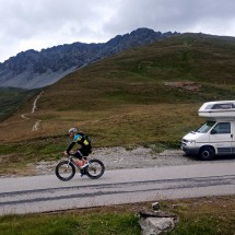 Our van on top of 2503 meters high Umbrailpass which marks the border between Italy and Switzerland